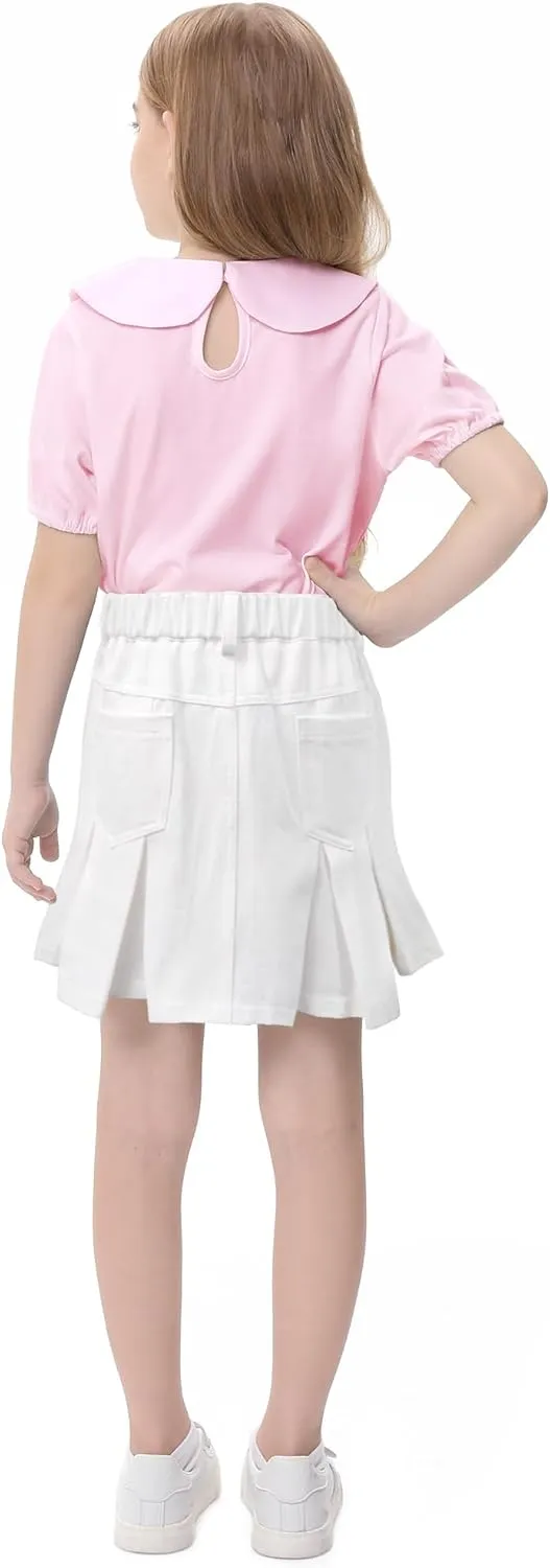 2025 Girl's Denim Skirts Elastic Waist Pleated Toddler Girls Jean Skirt Size 10-12