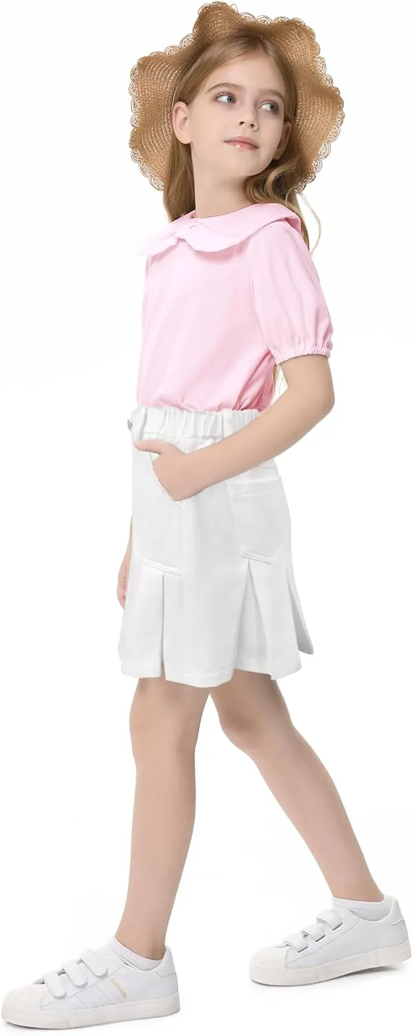 2025 Girl's Denim Skirts Elastic Waist Pleated Toddler Girls Jean Skirt Size 10-12