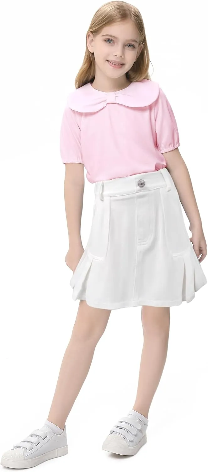 2025 Girl's Denim Skirts Elastic Waist Pleated Toddler Girls Jean Skirt Size 10-12