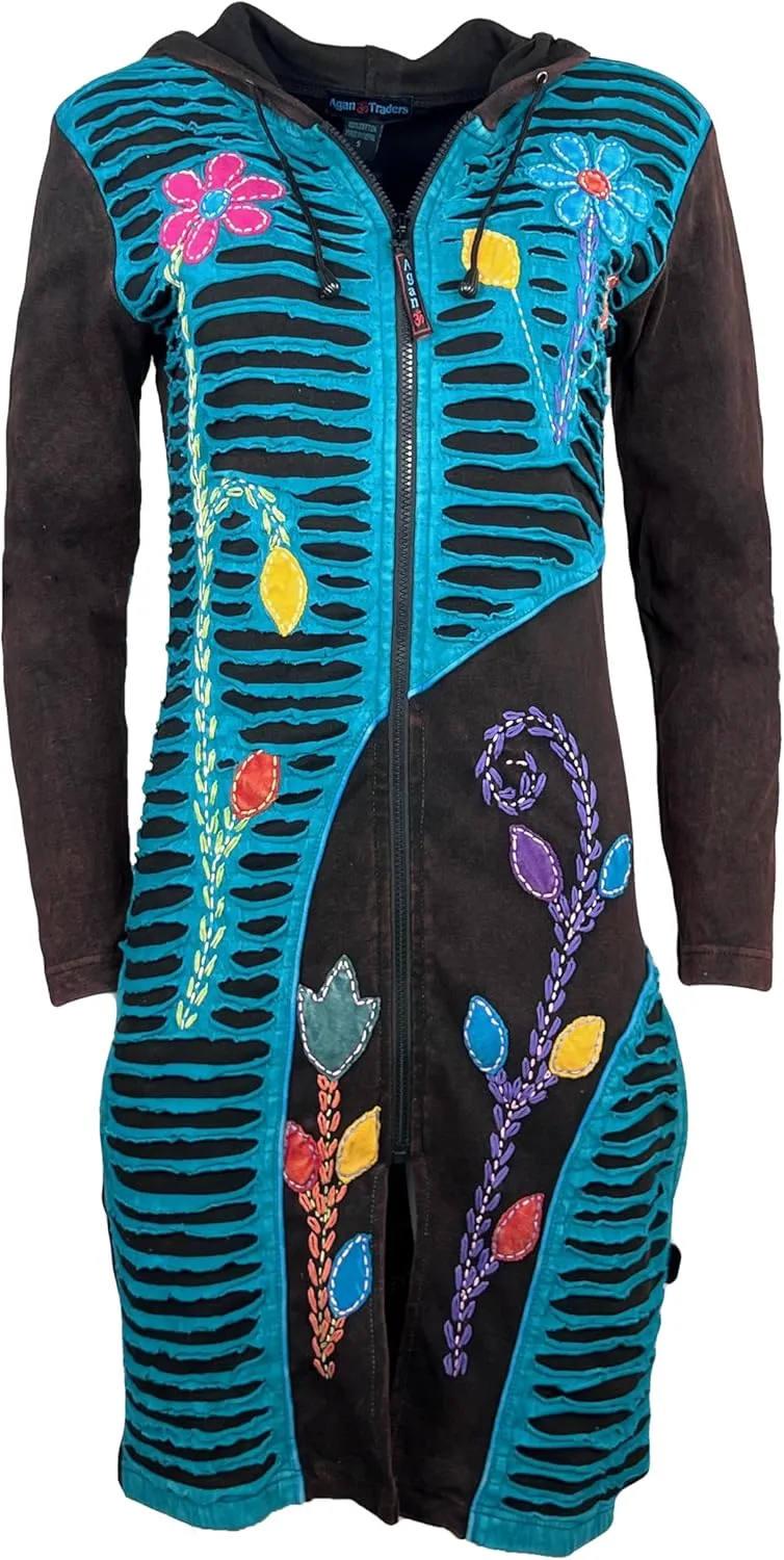 Agan Traders Women's 2025 Summer Bohemian Patch Distressed Rib Outwear Long Coat Jacket