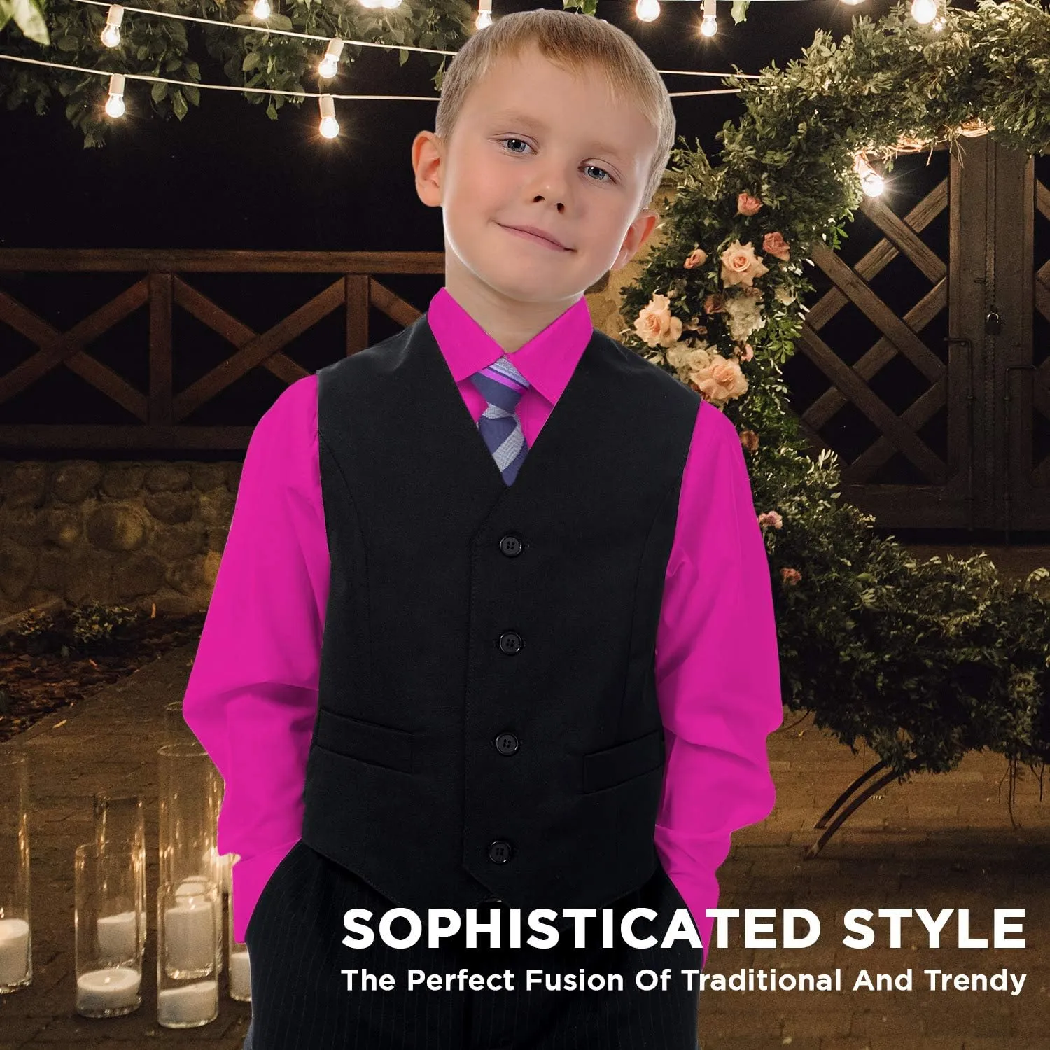 Alberto Danelli Boys Dress Shirt with Matching Tie and Handkerchief, Long Sleeve Button Down, Pocket