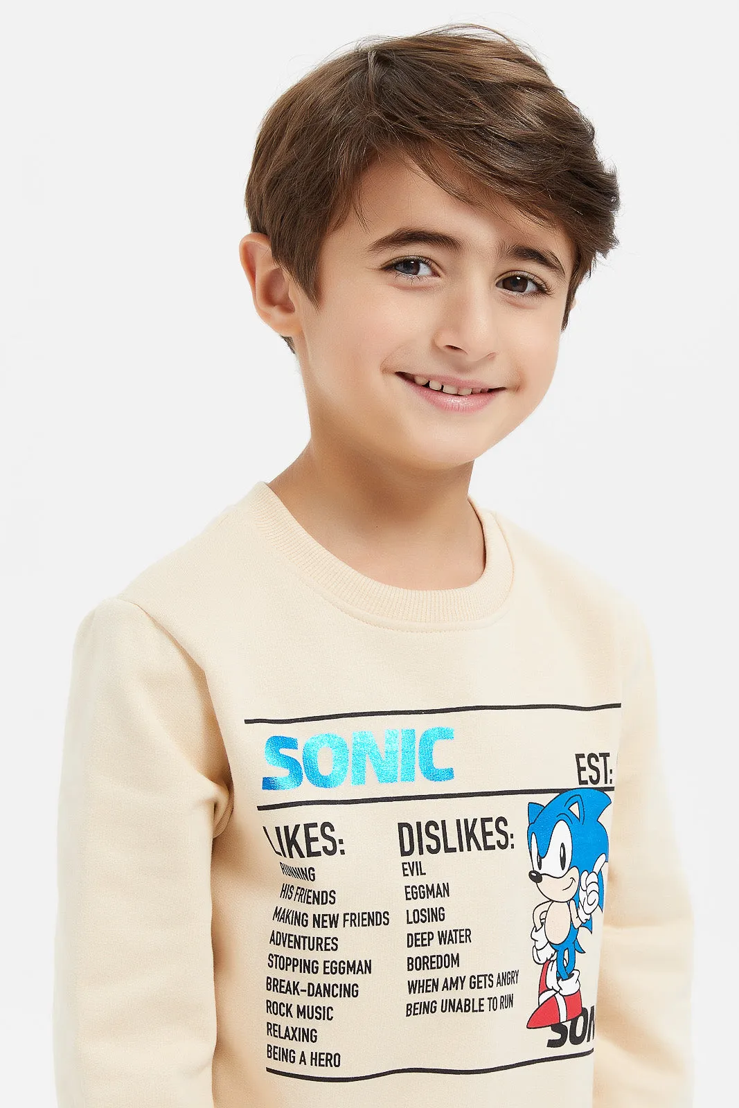 Boys Beige Sonic Printed Sweatshirt