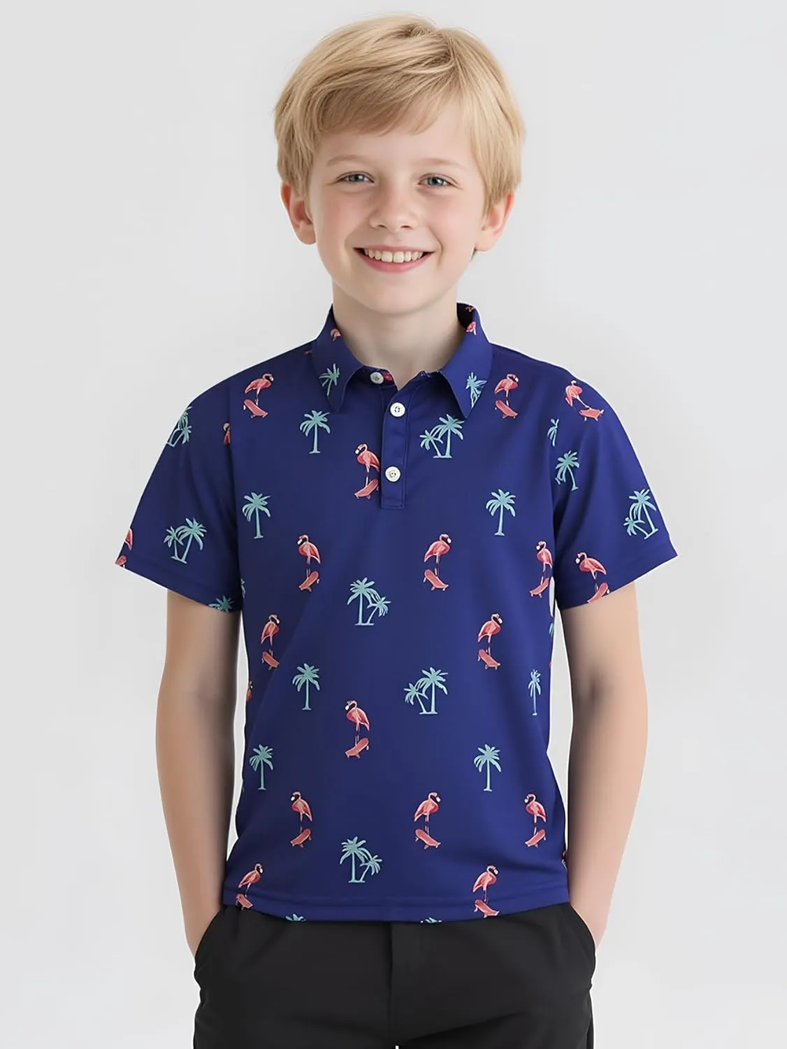 Boys Polo Shirt Hawaiian Collared Golf Shirts Kids School Uniform 5-12 Years