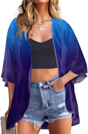 COTECRAM Summer Cardigans for Women 2025 Trendy Puff Sleeve Floral Printed Lightweight Kimono Cardigan Boho Beach Cover Ups