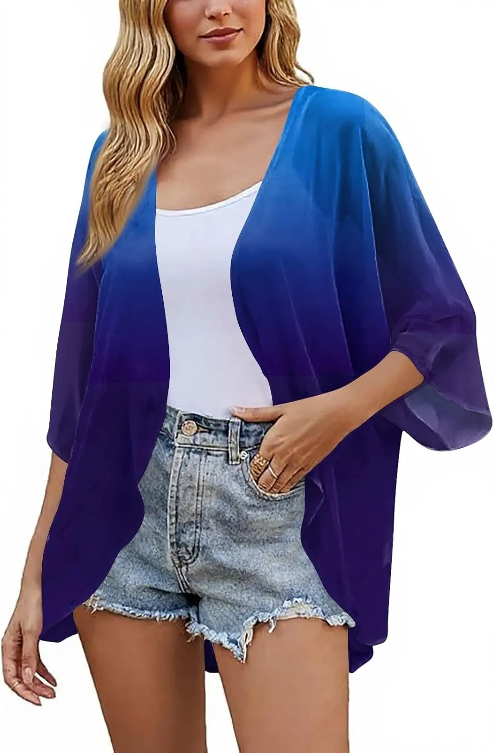 COTECRAM Summer Cardigans for Women 2025 Trendy Puff Sleeve Floral Printed Lightweight Kimono Cardigan Boho Beach Cover Ups