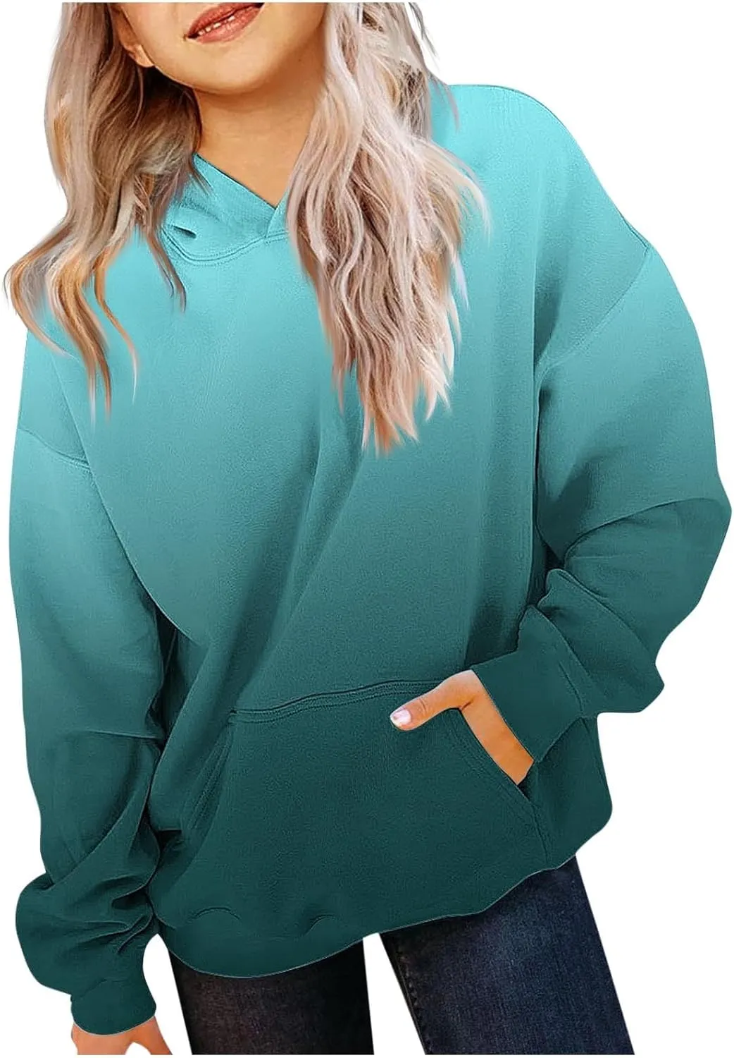 Cute Hoodies For Girls Oversized Long Sleeve Sweatshirt Gradient Teen Girls Pullover Tops 2-13 Years