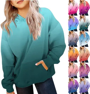 Cute Hoodies For Girls Oversized Long Sleeve Sweatshirt Gradient Teen Girls Pullover Tops 2-13 Years