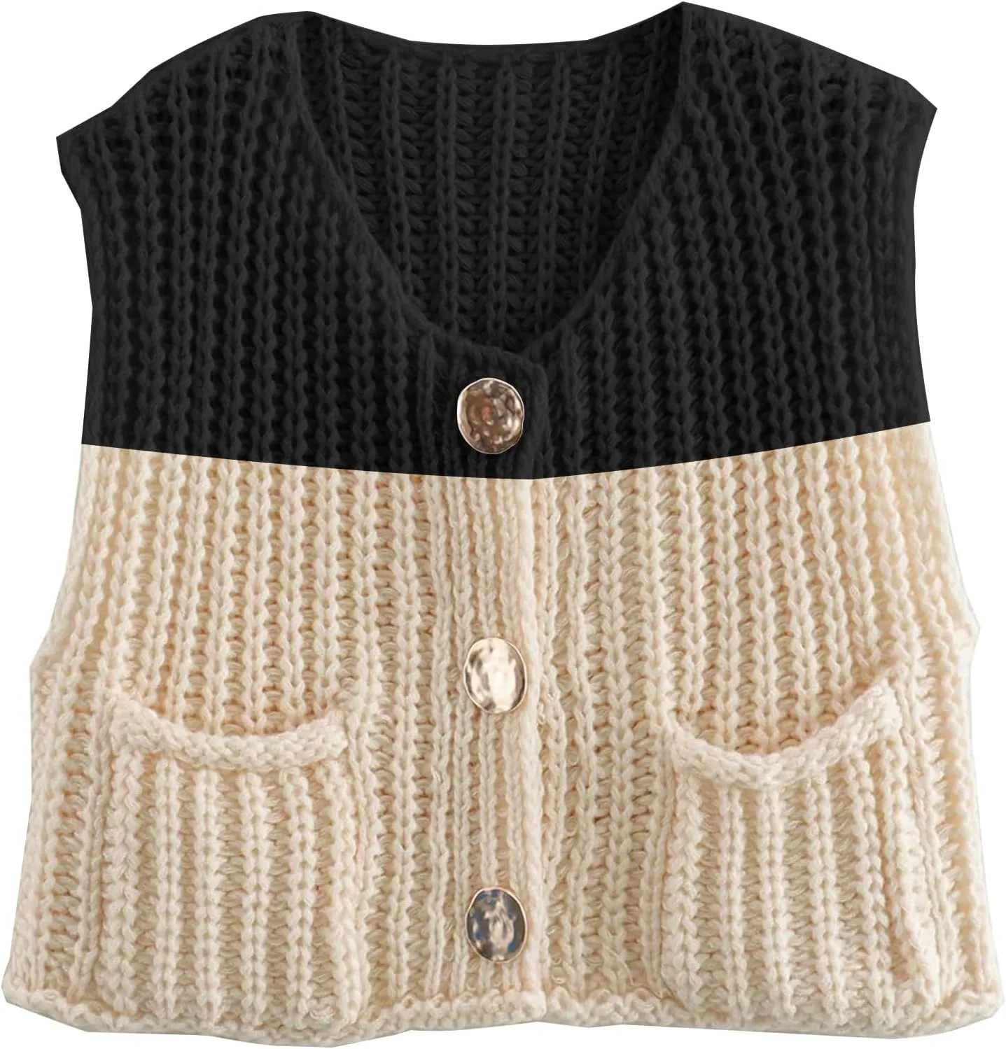 Disamer Sleeveless Sweater Vest for Women Crochet Knit Button Down Crop Cardigan Sleeveless Tank Tops with Pockets