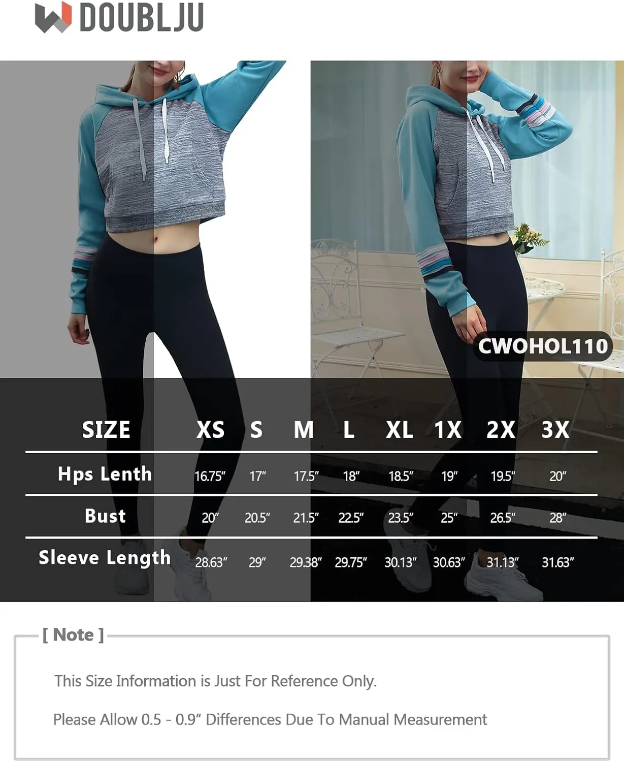 DOUBLJU Casual Crop Hoodies Long Sleeve Pullover Drawstring Hooded Sweatshirts Basic Cropped Tops for Womens with Plus Size