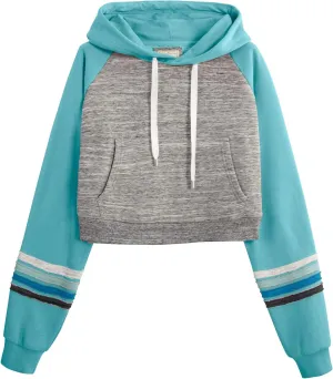DOUBLJU Casual Crop Hoodies Long Sleeve Pullover Drawstring Hooded Sweatshirts Basic Cropped Tops for Womens with Plus Size