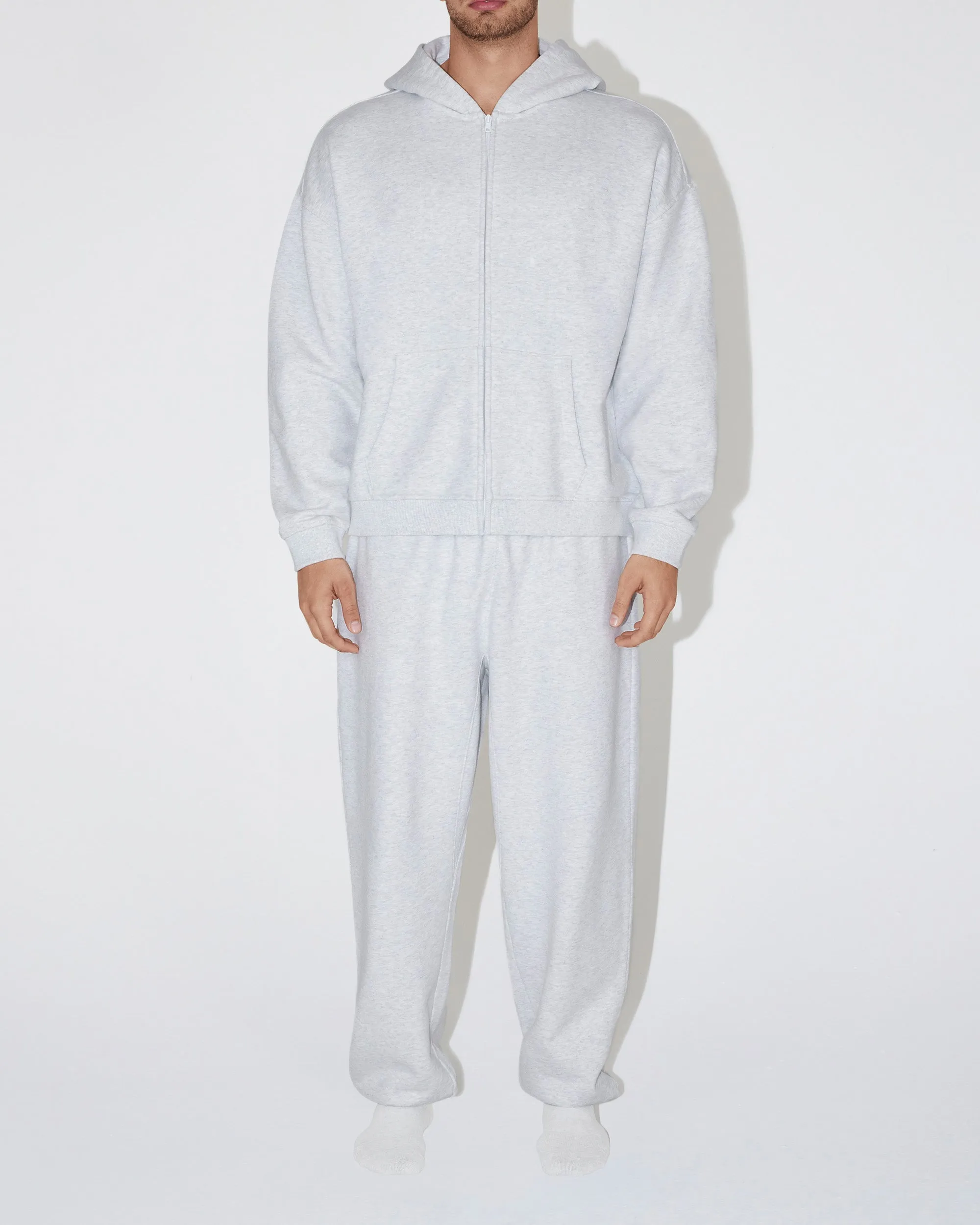 Fleece Oversized Zip Hoodie | Light Heather Grey