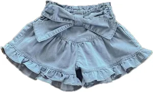 Girls Denim Shorts 2 Layers Ruffles Lace Kids Baby Workout Fashion Skirt Shorts Summer Beach Sports Short Pants