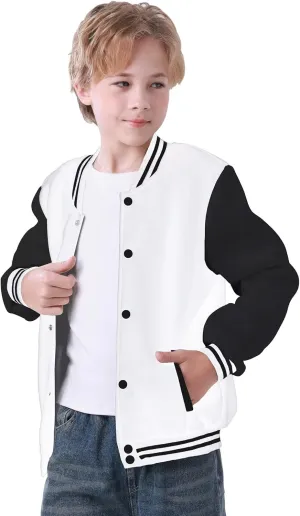 Kids Baseball Jacket Varsity Style Casual Fit Sport Boys Girls Team Uniforms Cardigan Sweatshirt