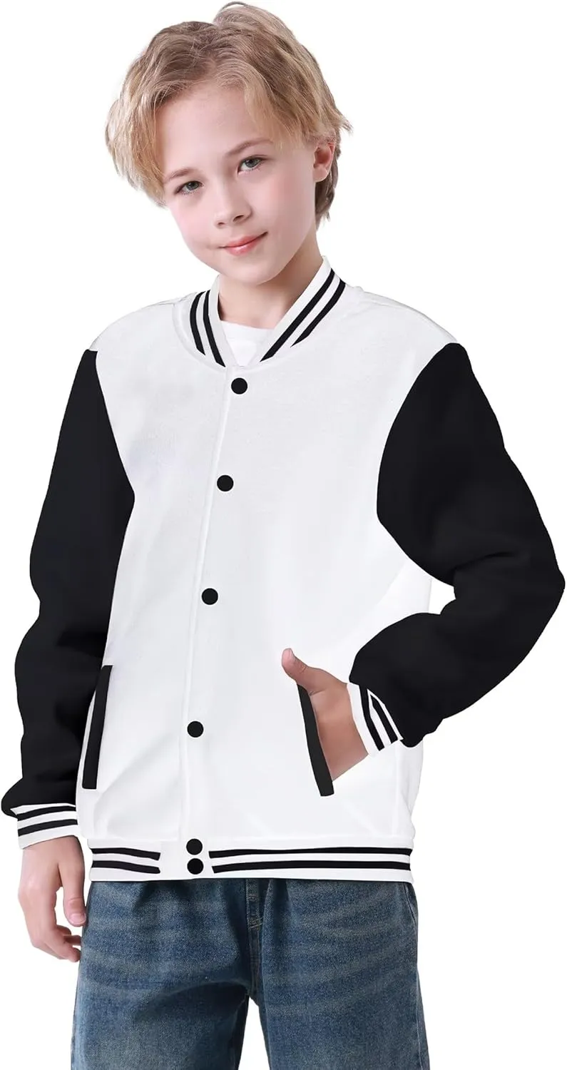 Kids Baseball Jacket Varsity Style Casual Fit Sport Boys Girls Team Uniforms Cardigan Sweatshirt