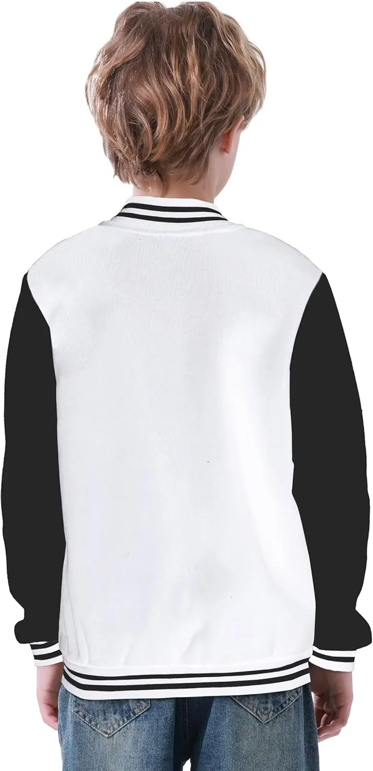 Kids Baseball Jacket Varsity Style Casual Fit Sport Boys Girls Team Uniforms Cardigan Sweatshirt