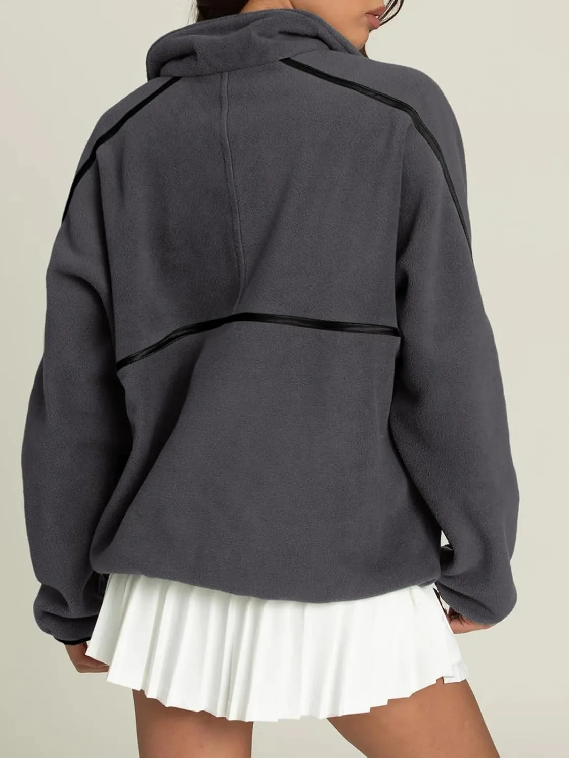 LASLULU Womens Half Zip Pullover Sweatshirt Sherpa Fleece Jacket Oversized Sweatshirts Warm Fuzzy Sweaters Pockets