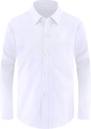 Marvelous World Boys' Long Sleeve Solid Buttoned Cuffs Dress Shirt Kids Casual Button Down Shirts with Chest Pocket