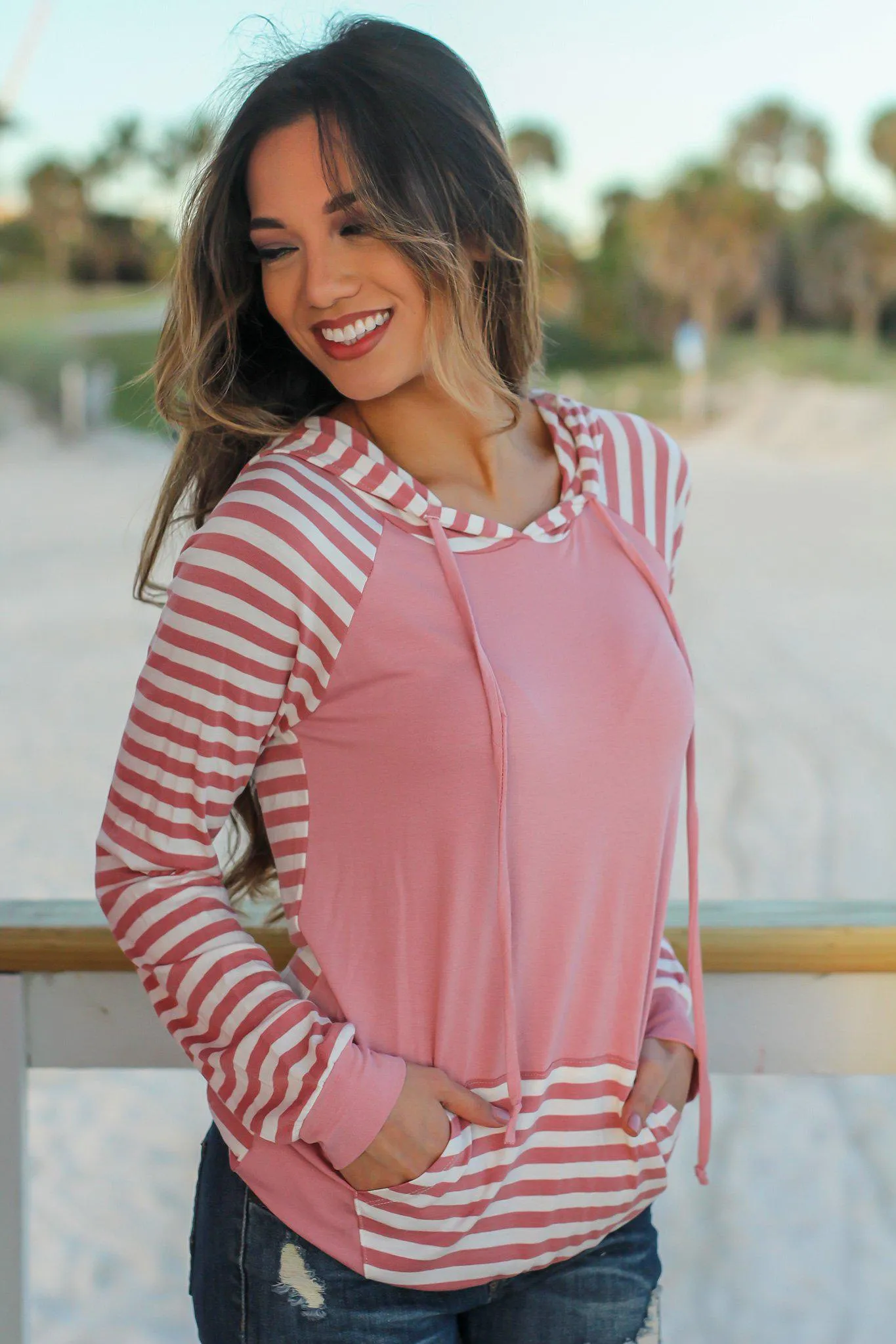 Mauve Striped Hoodie