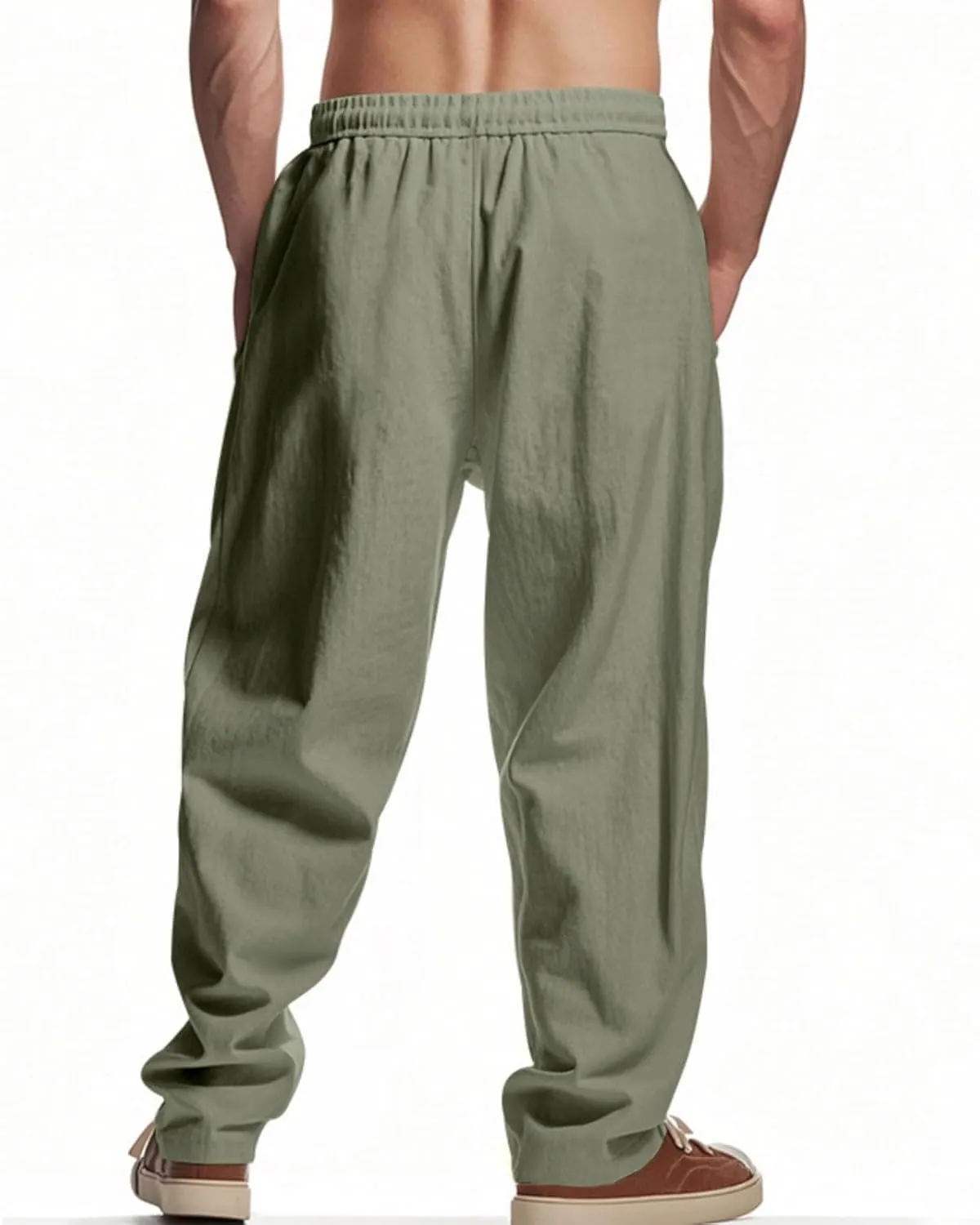 Mens Linen Pants USA Flag Fashion Vintage Loose Fit Wide Legs Trousers Drawstring Waisted Yoga Pants with Pockets