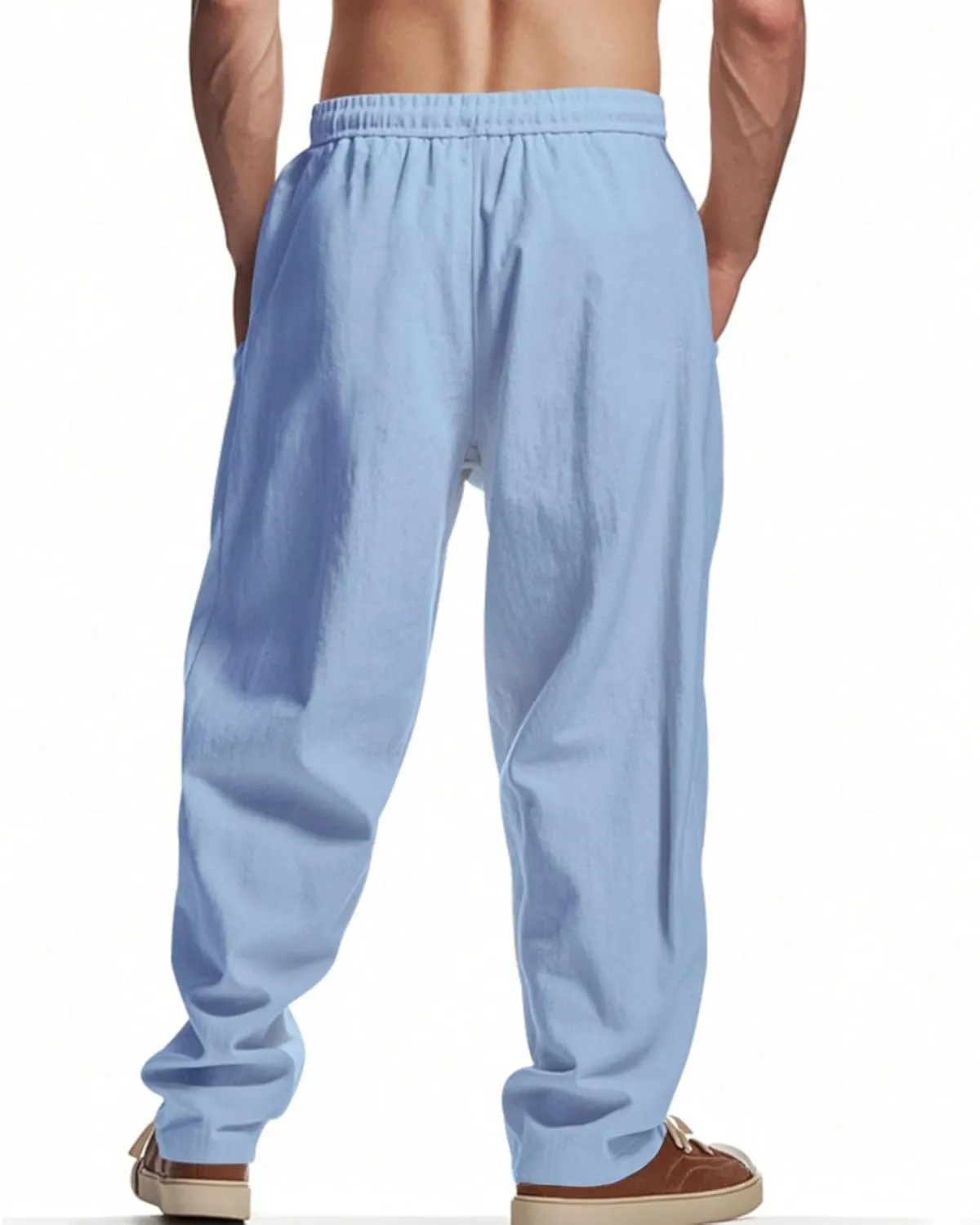 Mens Linen Pants USA Flag Fashion Vintage Loose Fit Wide Legs Trousers Drawstring Waisted Yoga Pants with Pockets