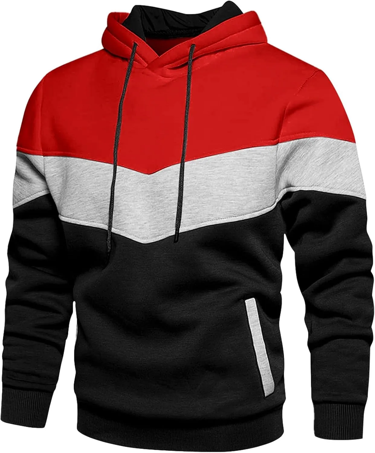 Men's Pullover Fleece Hoodie Sweatshirt Color Block Long Sleeve Novelty Casual Hoodies with Pockets