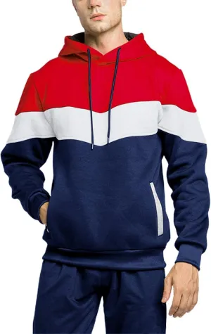 Men's Pullover Fleece Hoodie Sweatshirt Color Block Long Sleeve Novelty Casual Hoodies with Pockets