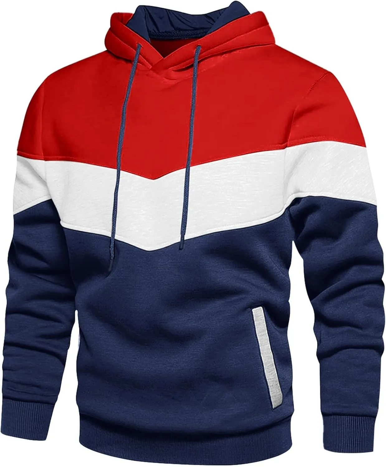Men's Pullover Fleece Hoodie Sweatshirt Color Block Long Sleeve Novelty Casual Hoodies with Pockets