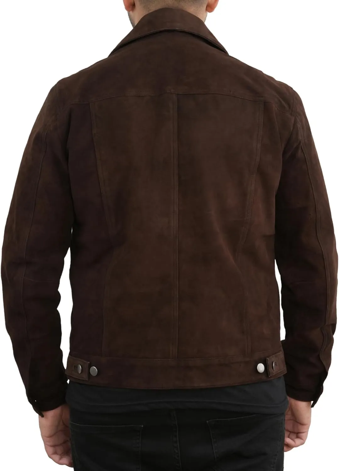 Men's Suede Leather Jacket | Genuine Suede Leather Trucker Jacket Shirt Collar Slim Fit Denim Style