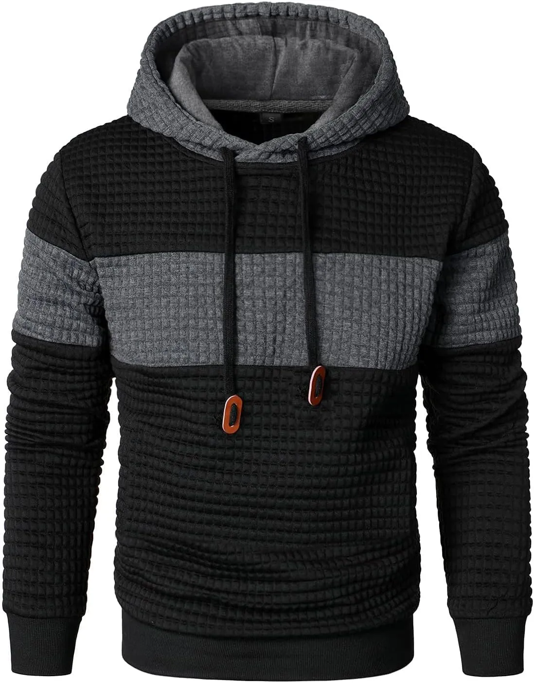 Mens Sweatshirts Long Sleeve Pullover Patchwork Plaid Jacquard Hoodie Casual Drawstring Hoody Top