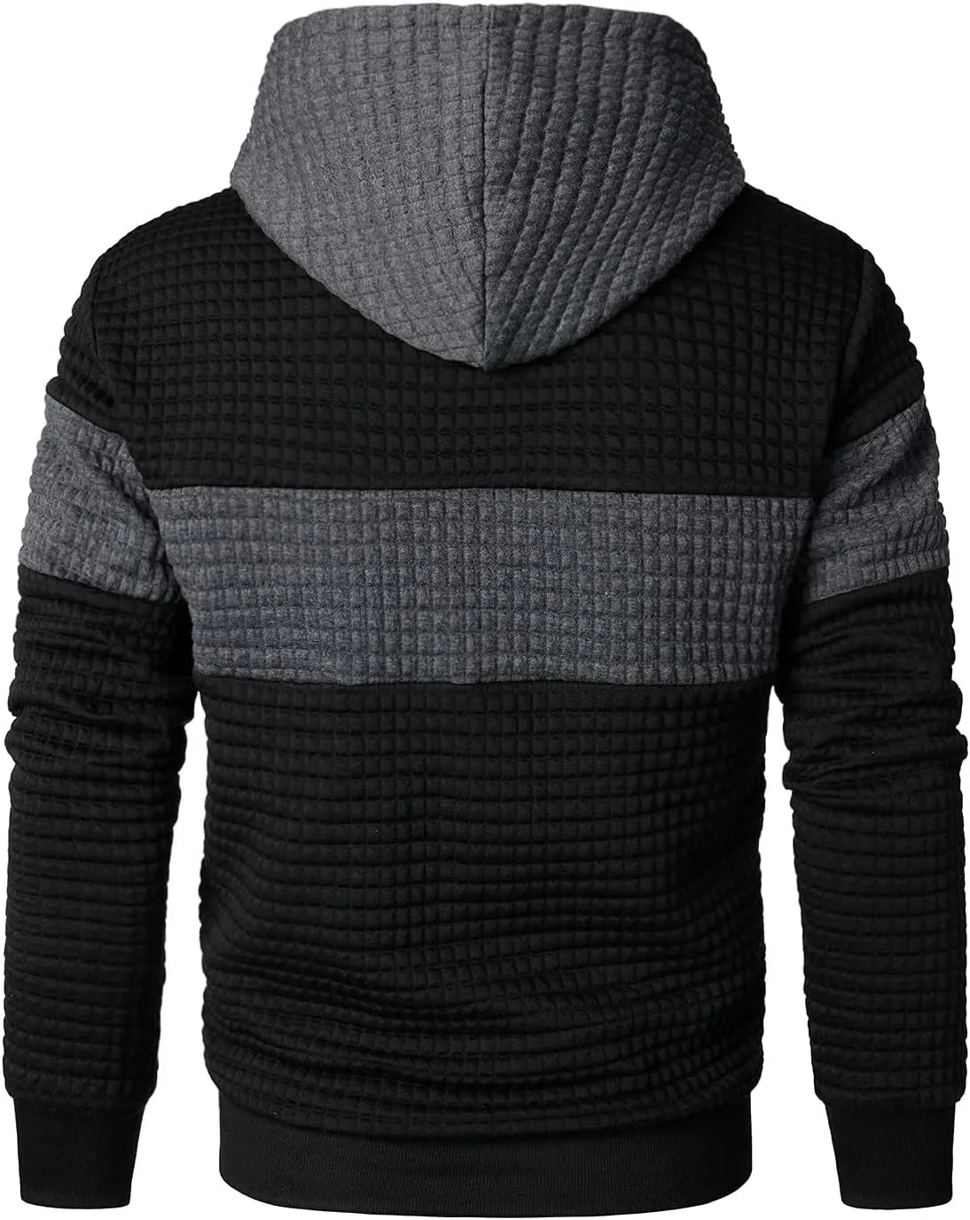 Mens Sweatshirts Long Sleeve Pullover Patchwork Plaid Jacquard Hoodie Casual Drawstring Hoody Top