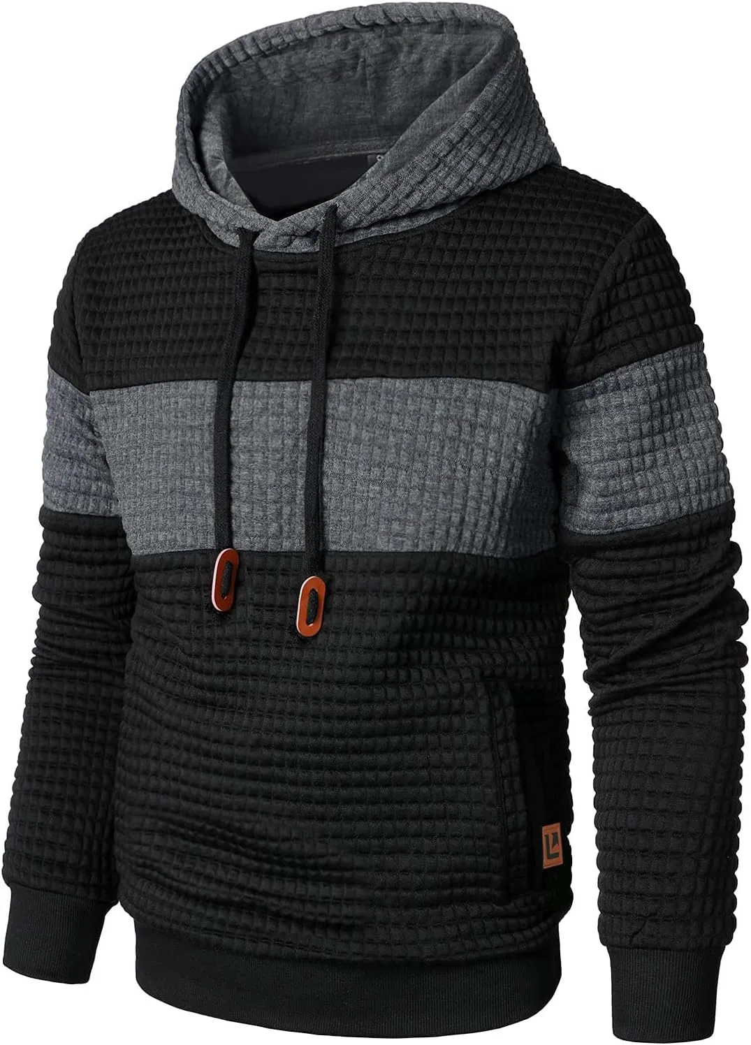 Mens Sweatshirts Long Sleeve Pullover Patchwork Plaid Jacquard Hoodie Casual Drawstring Hoody Top