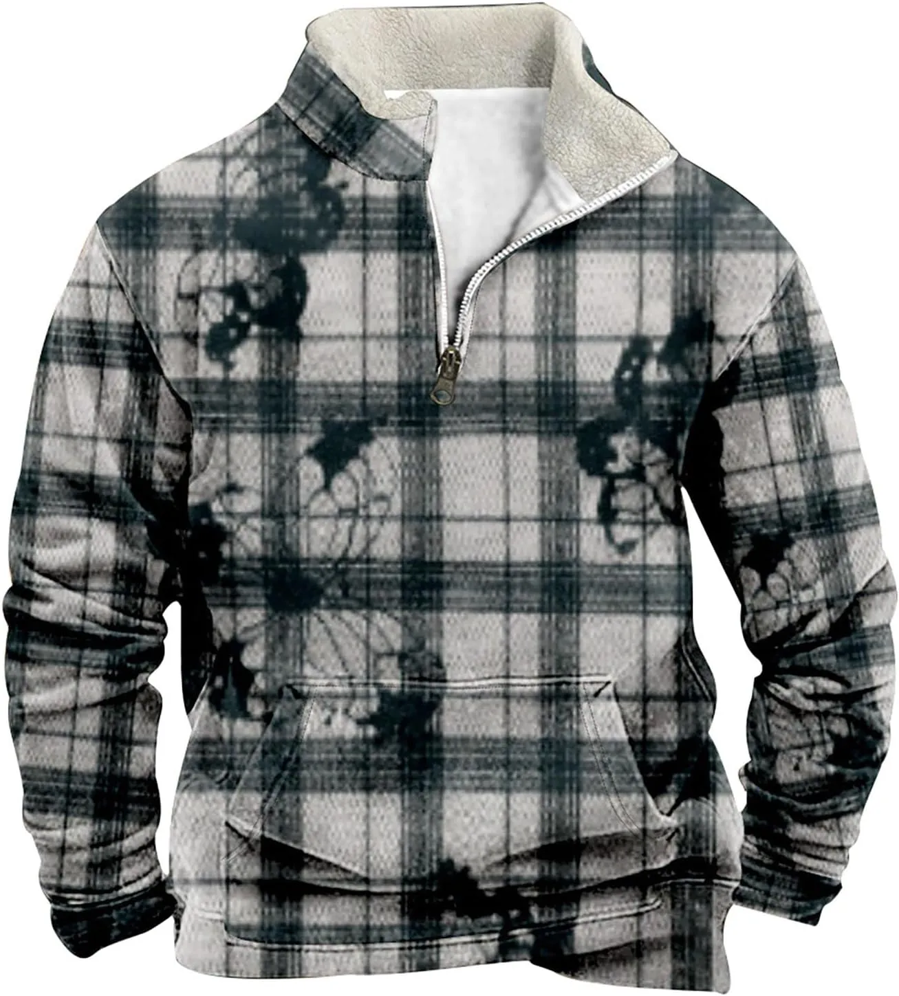 Mens Waffle Shirt Corduroy Lapel Collar Pullover Casual Long Sleeve Henley Shirts Lapel Collar Mens Fleece Pullover