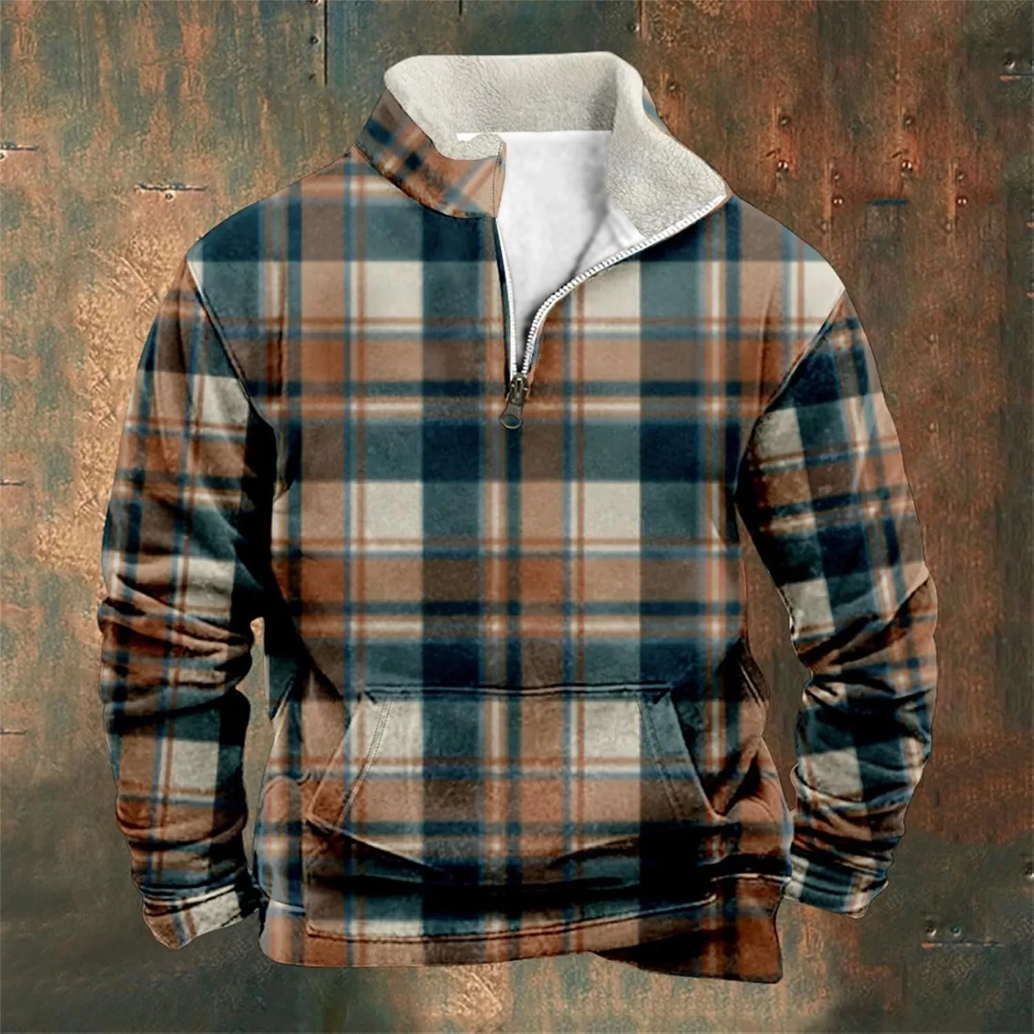 Mens Waffle Shirt Corduroy Lapel Collar Pullover Casual Long Sleeve Henley Shirts Lapel Collar Mens Fleece Pullover