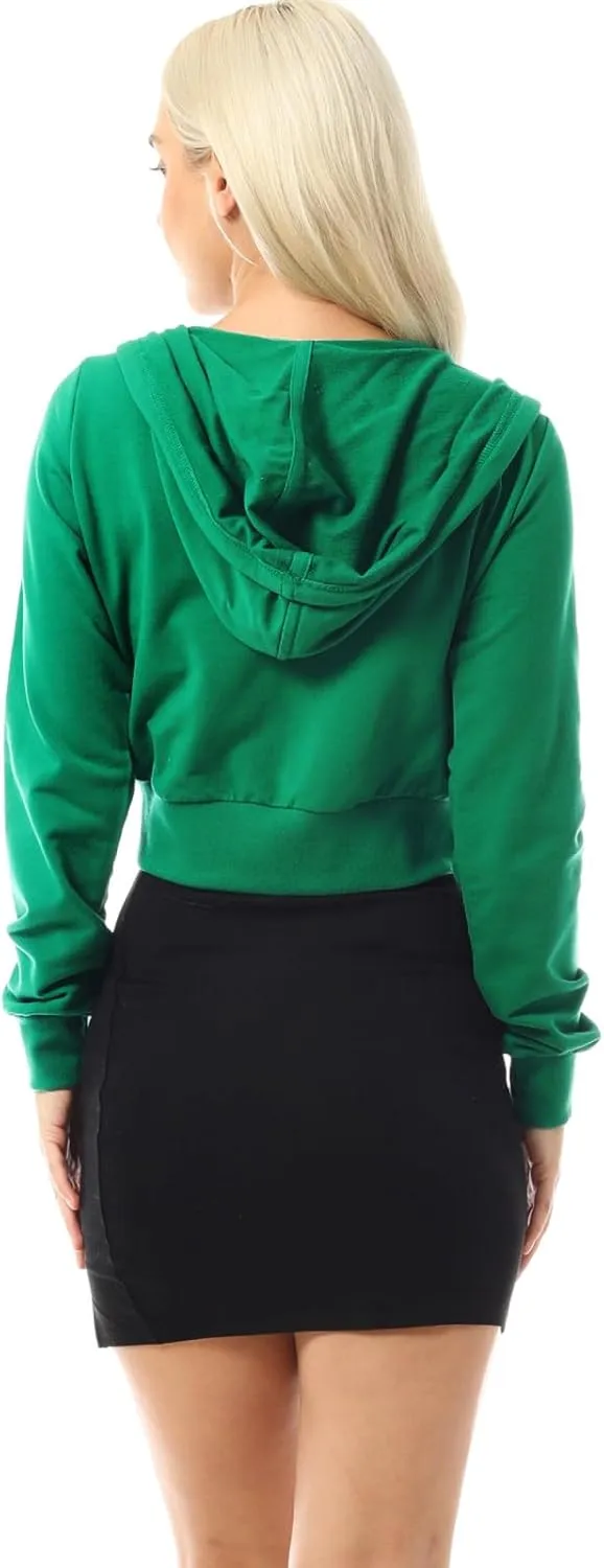 MixMatchy Women's Solid Casual Basic Long Sleeve French Terry Zip Up Crop Hoodie Jacket