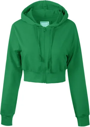 MixMatchy Women's Solid Casual Basic Long Sleeve French Terry Zip Up Crop Hoodie Jacket