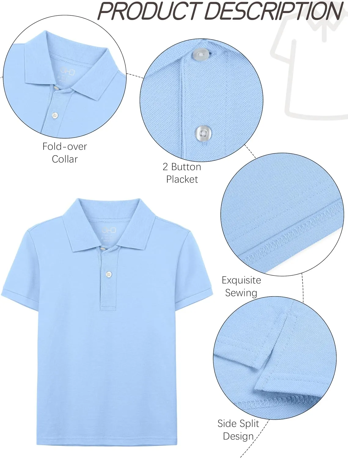 OHD 4 Pack Boys Polo Shirt Cotton School Uniform Polo Shirts for Boys Soft Kids Polo Shirt Multiple Color Short Sleeve Polo