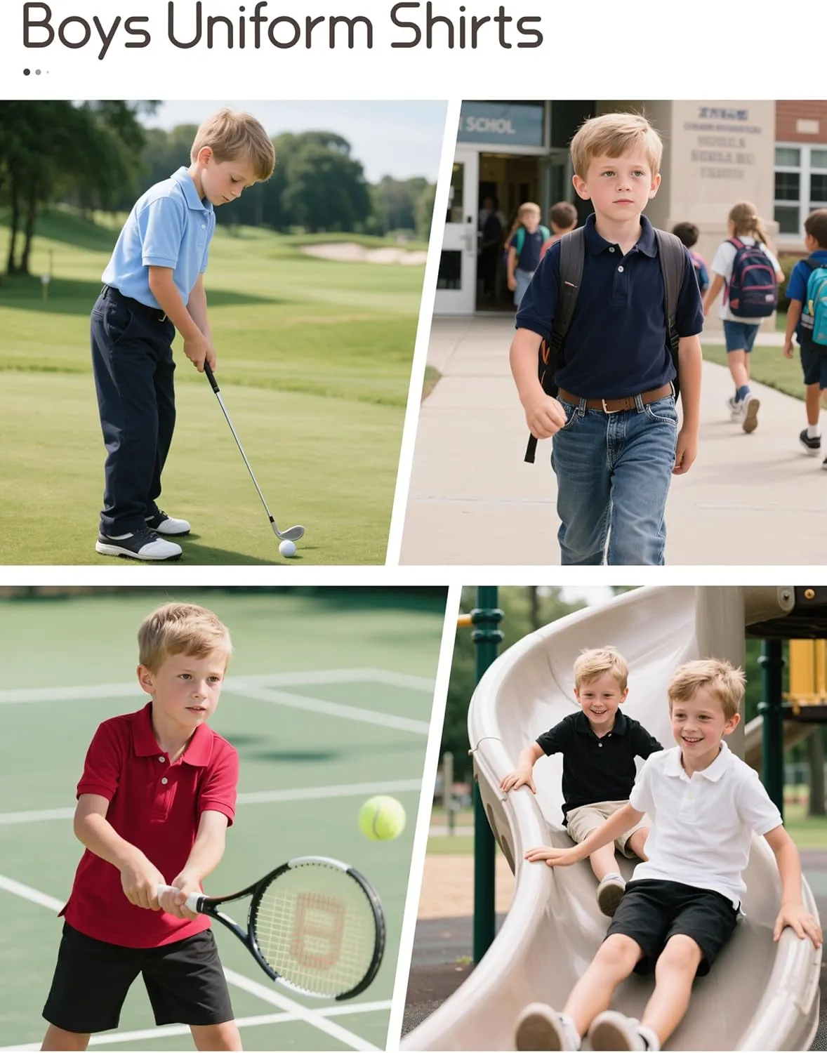 OHD 4 Pack Boys Polo Shirt Cotton School Uniform Polo Shirts for Boys Soft Kids Polo Shirt Multiple Color Short Sleeve Polo