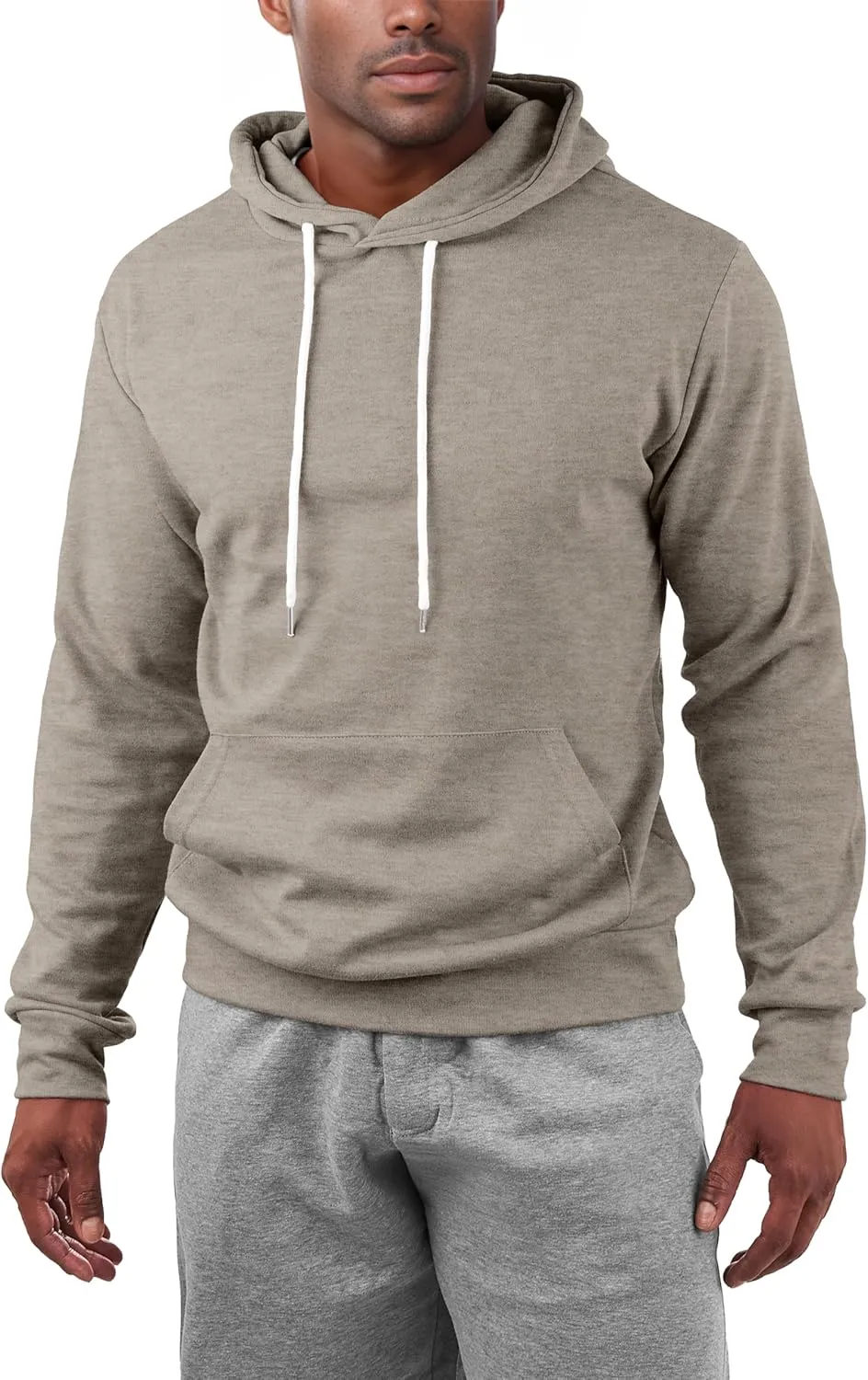 Ohoo Mens Slim Fit Basic Pullover Hoodies Sweatshirt Lightweight Long Sleeve with Kanga Pocket