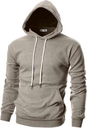 Ohoo Mens Slim Fit Basic Pullover Hoodies Sweatshirt Lightweight Long Sleeve with Kanga Pocket