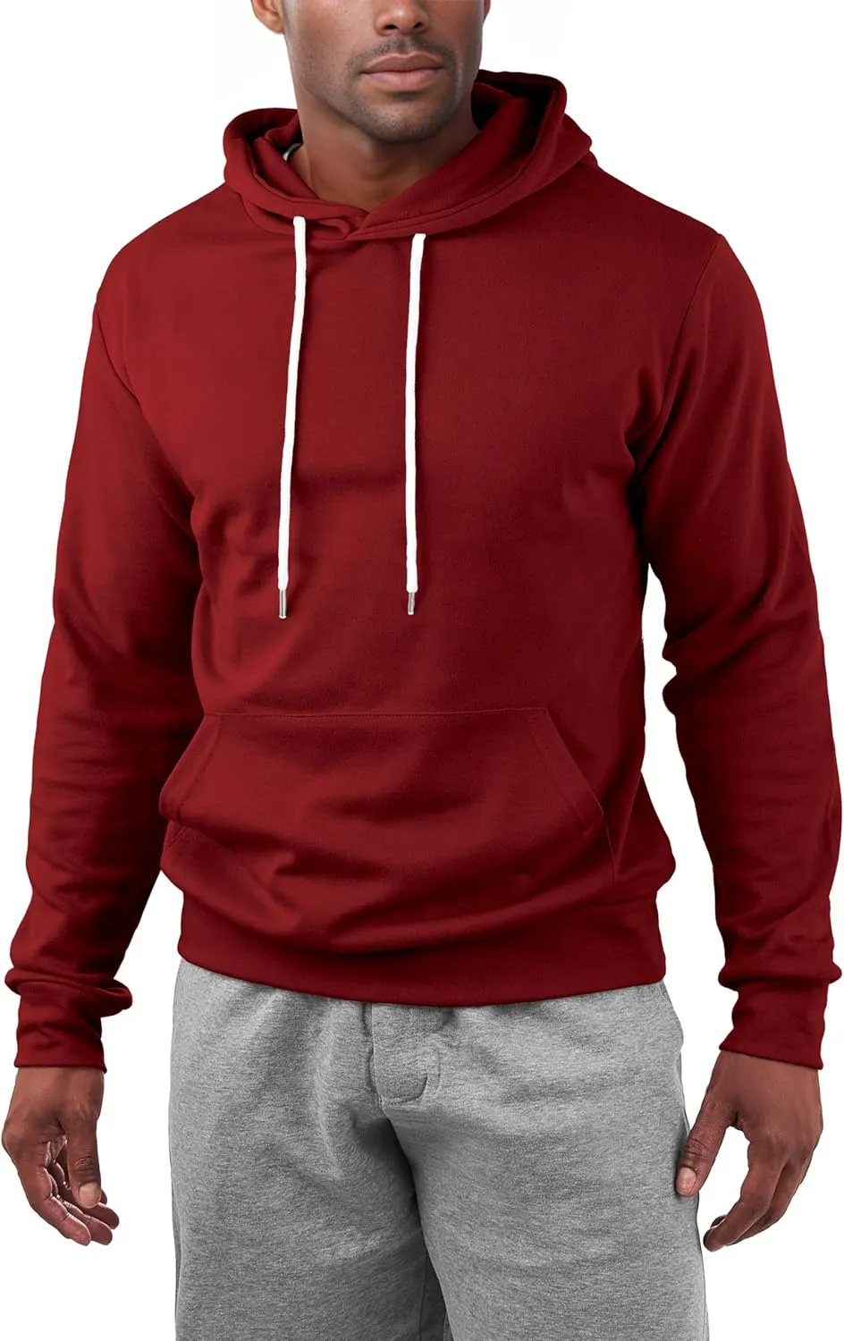 Ohoo Mens Slim Fit Basic Pullover Hoodies Sweatshirt Lightweight Long Sleeve with Kanga Pocket