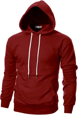 Ohoo Mens Slim Fit Basic Pullover Hoodies Sweatshirt Lightweight Long Sleeve with Kanga Pocket
