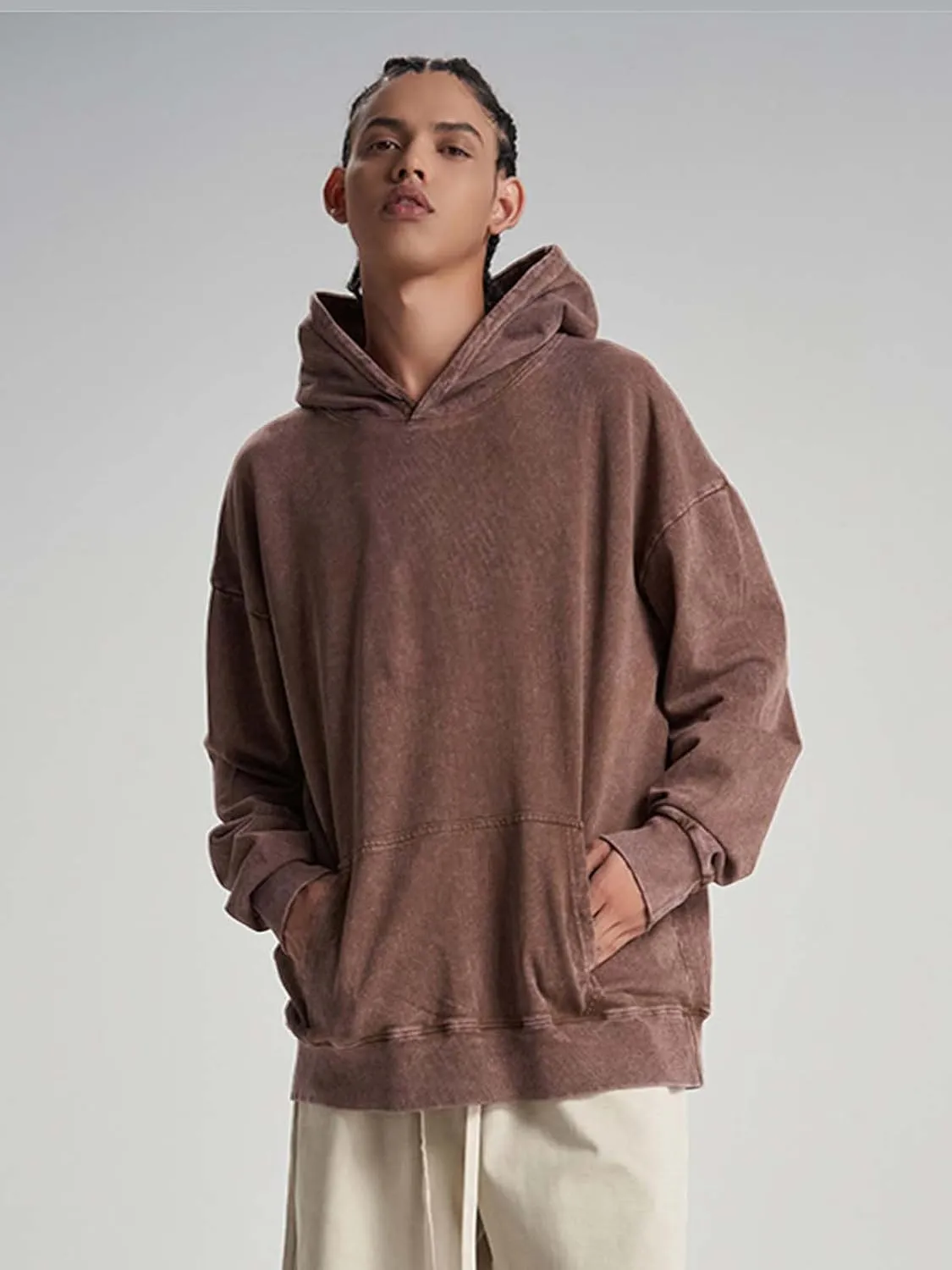 Oversized Hoodie for Men Trendy Washed Sweatshirt for Adult Loose Fit Cotton Pullover for Youth