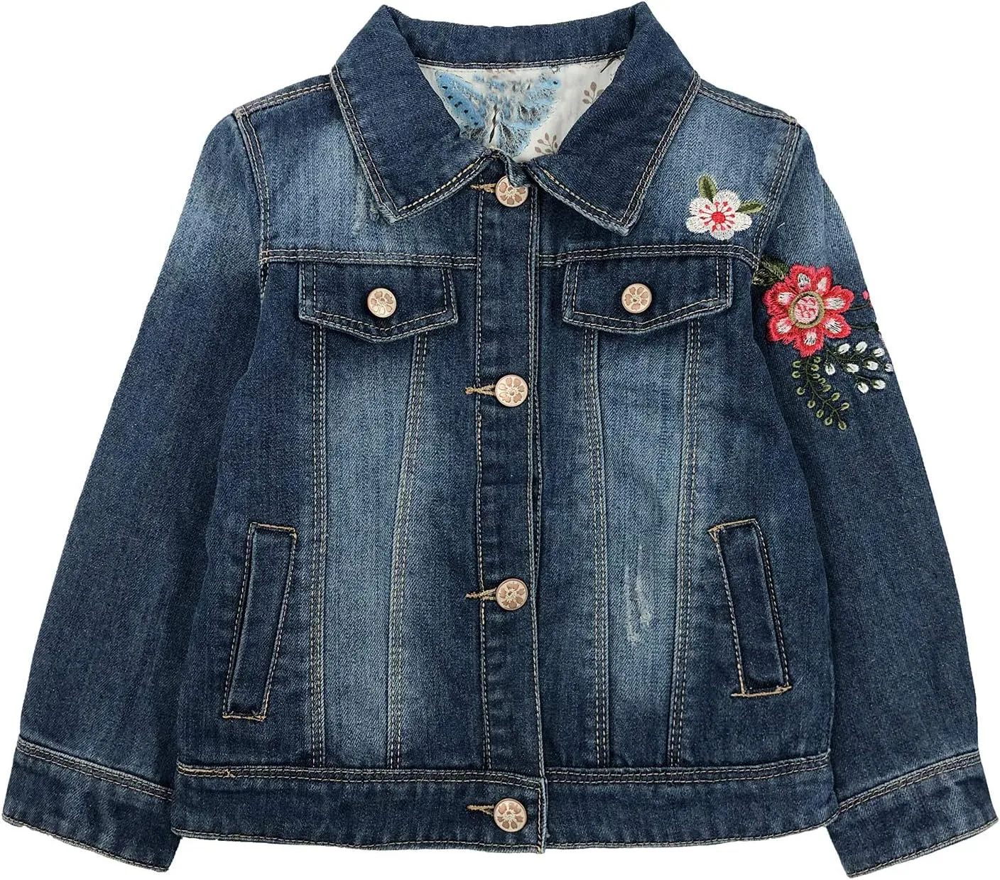 Peacolate 3-10Years Little Big Girls Spring Autumn Embroidered Denim Jacket
