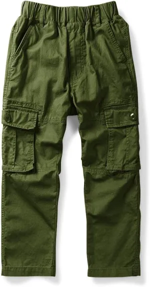 Phorecys Boys Pull on Cargo Pants Elastic Waist Casual Uniform Multi-Pockets Trousers
