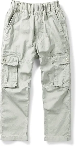 Phorecys Boys Pull on Cargo Pants Elastic Waist Casual Uniform Multi-Pockets Trousers