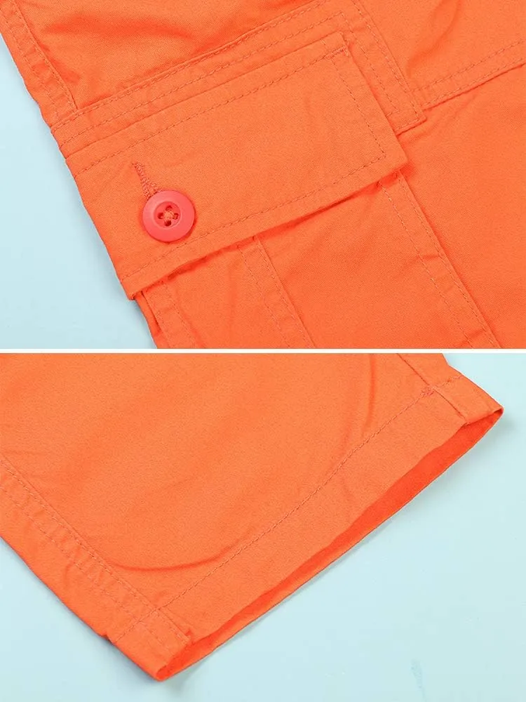 Phorecys Boys Pull on Cargo Pants Elastic Waist Casual Uniform Multi-Pockets Trousers