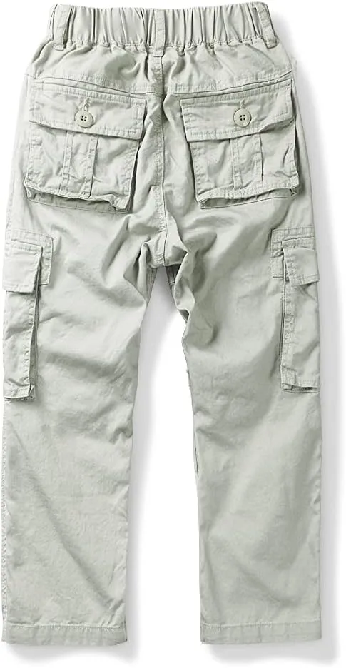 Phorecys Boys Pull on Cargo Pants Elastic Waist Casual Uniform Multi-Pockets Trousers