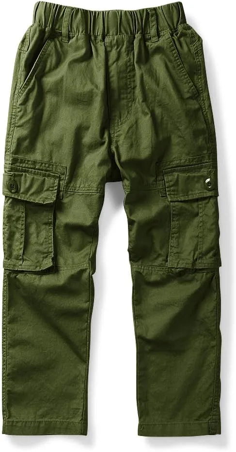Phorecys Boys Pull on Cargo Pants Elastic Waist Casual Uniform Multi-Pockets Trousers