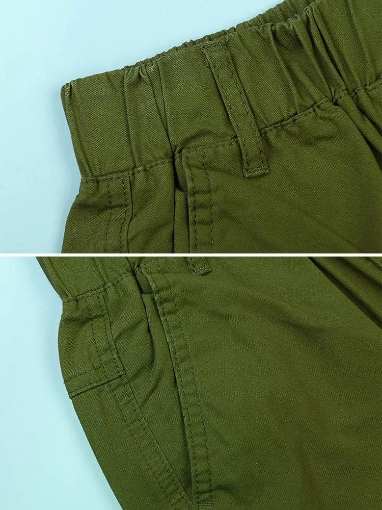 Phorecys Boys Pull on Cargo Pants Elastic Waist Casual Uniform Multi-Pockets Trousers