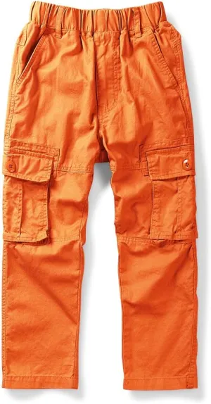 Phorecys Boys Pull on Cargo Pants Elastic Waist Casual Uniform Multi-Pockets Trousers